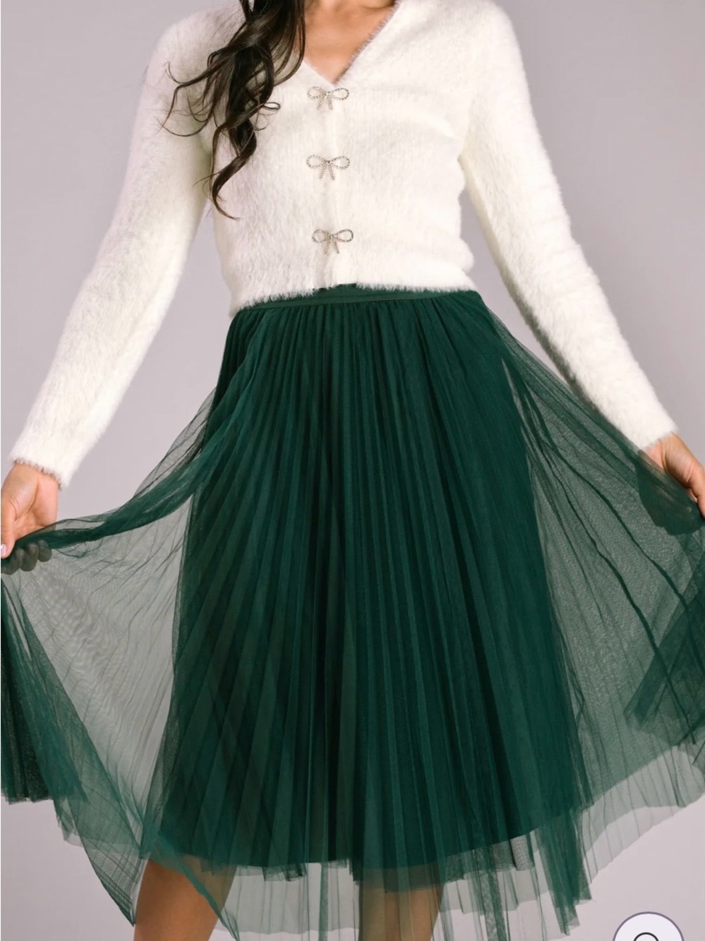 Morning Lavender Vienna Green pleated tulle midi skirt NWOT - Picture 3 of 7